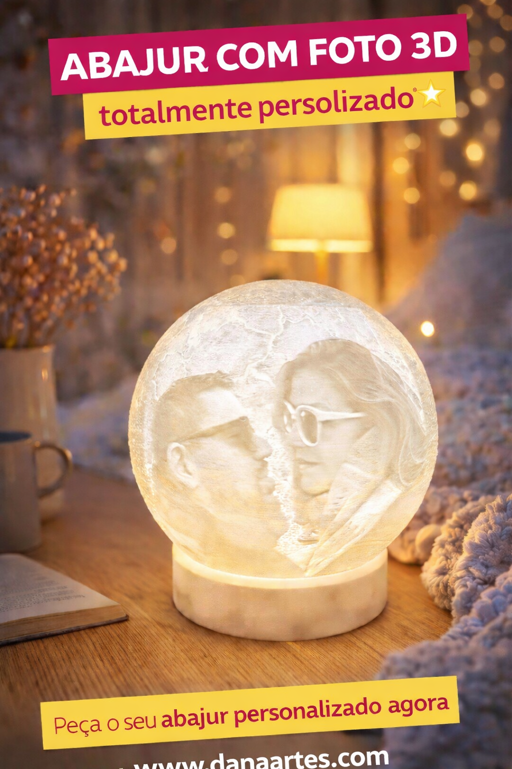 Abajur Lunar com fotografia em lithophane